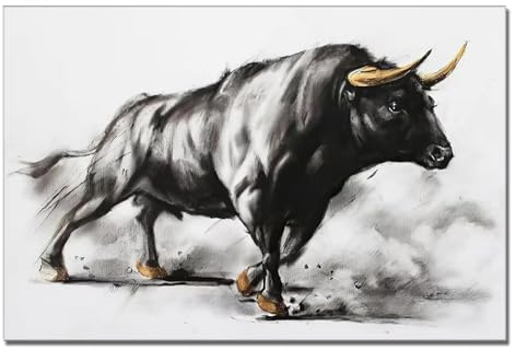 Pintura de toro negro, arte en lienzo de corrida de toros, pintura de animales, carteles e impresiones, arte de pared para decoraciones de oficina en el hogar, 40 x 50 cm (16 x 20 pulgadas), sin marco