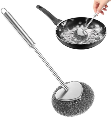 Limpiador de acero inoxidable | Limpiador de sartenes de acero inoxidable con asa, bola de limpieza de alambre, cesta de utensilios de lavavajillas, almohadillas para ollas para encimera de