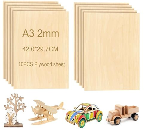 DeJivsin Lot de 10 panneaux en bois de balsa, contreplaqué 2 mm A3 pour travaux manuels, 420 x 300 x 2 mm, pour modélisme, décoration, peinture