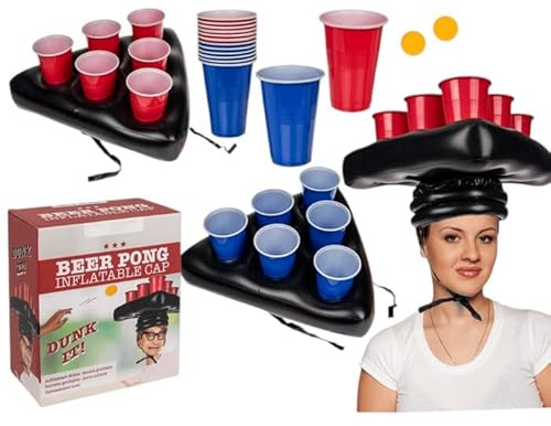 BLUECHOLON Uppblåsbart ölpong-spel, drickspel, perfekt för fester och svensexor, hattpong.