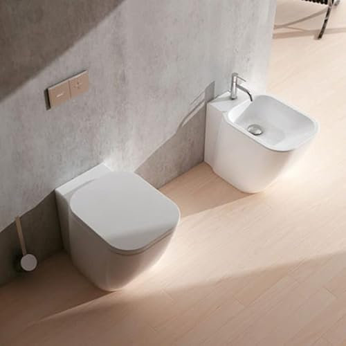 Yellowshop - F50 SPECIAL Set coppia sanitari water e bidet a terra filomuro rimless in ceramica bianca con coprivaso soft-close Made in Italy