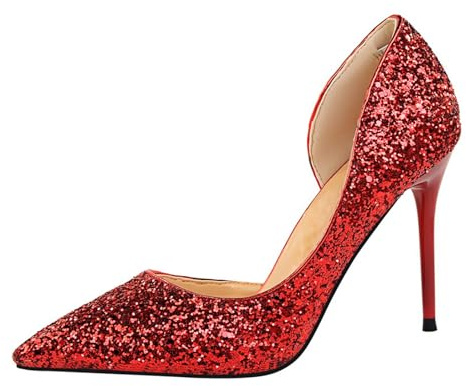 Xinmjoy High Heels for Women Sparkling Glitter Closed Toe Pumps Shoes Sparkly Heels for Wedding Party Evening Casual