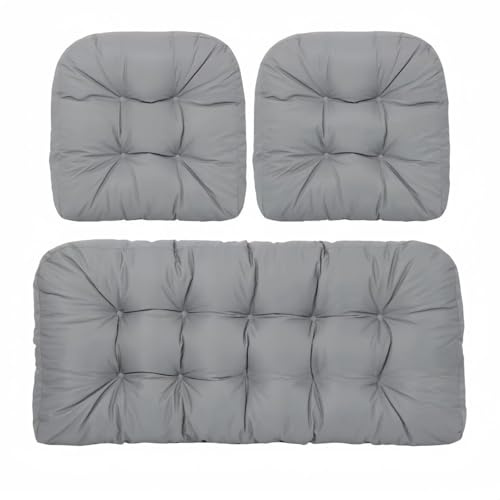 Waterproof 3-Piece Garden Chair Cushions Set - Outdoor Seat & Backrest Pads for Rattan Furniture, Patio Swing & Bench - Weather Resistant Replacement Cushions for Patio Garden Furniture (Light Grey)