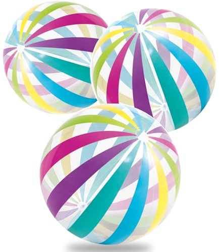 LINE42 Big Beach Ball Set for Summer, Rainbow Beach Balls for Swimming at The Pool or Beach, Set of 3, Three Jumbo Giant 42 Inch Beach Balls