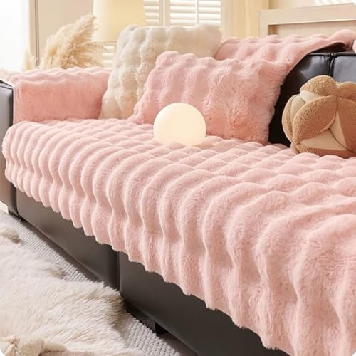 Funda de sofá Peluda y Divertida, cojín Grueso de Peluche de Conejo, Funda de sofá Peluda, Protector Universal de Piel sintética Supersuave for Gatos y Perros.(Beige,110 x 240 cm)
