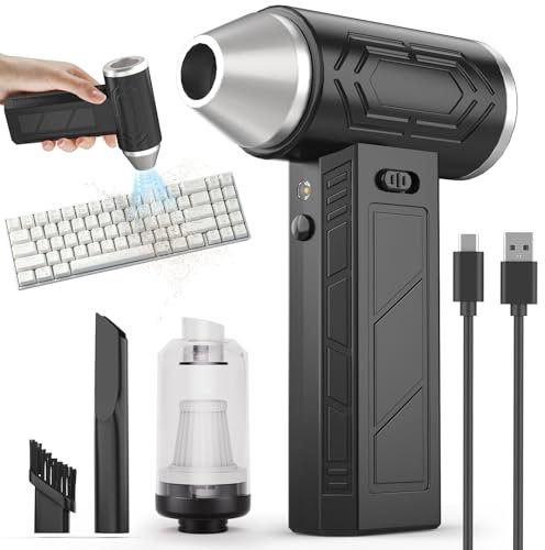 Compressed Air Duster PC Cleaner, 150000RPM Super Power Cordless Electric Air Blower Duster, Adjustable Speed Mini Blower with Rechargeable Battery for Computer, Keyboard, Outdoors and Car Cleaning
