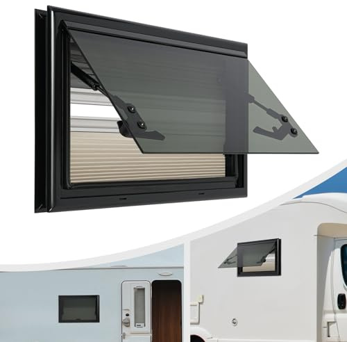 Wohnmobilfenster Universal 500x300mm Wohnwagen Fenster 85° Externes Push Fenster mit Fliegengitter und integriertem Rollo, Wohnmobil Seitenfenster für Van Camper