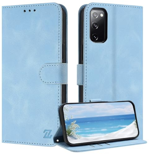ZONNAVI für Samsung Galaxy S20 FE 5G/4G Hülle, [RFID Blocker] PU Lederhülle Schutzhülle mit Kartenfach, Wallet Case Stoßfeste Flip Cover für Samsung S20 FE 5G/4G Handyhülle (Hellblau)