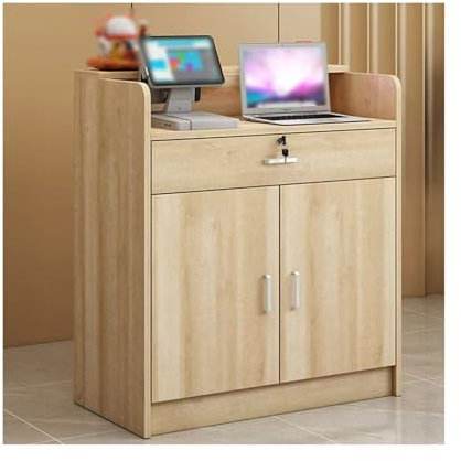 Moderner L-förmiger Empfangstresen, stilvolle Kassenstation mit Schubladen, ideal für den Einsatz im Einzelhandel, im Büro und in der Lobby, 60 cm großer Holz-Kassentresen.