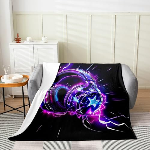 richhome Coperta in pile di flanella con design con cuffie, per letto singolo, 127 x 152,4 cm, coperta in peluche per bambini, ragazze, ragazzi, microfono, per tutte le stagioni, per letto, divano