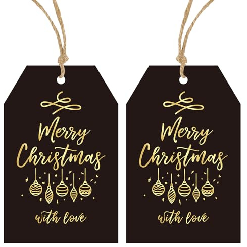 G2PLUS Schwarz und Gold Merry Christmas Geschenkanhänger, 8.5 x 5.5cm
