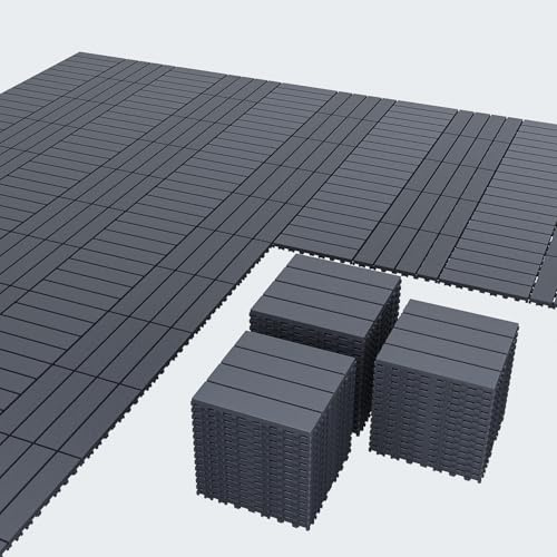 Airsell Terrassenfliesen mit Klicksystem, 44 Stück, 30 x 30 cm, Dunkelgrau | Wetterfester Balkonbelag aus PP-Kunststoff mit Klicksystem, Drainage und rutschhemmender Oberfläche für Terrasse und Garten