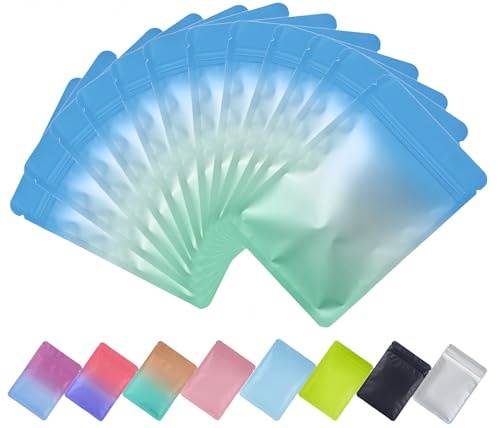 Plaphy 100 Sacchetti Mylar in Alluminio Richiudibili (Blu e Verde, 14x20cm) | Buste Mylar con Zip Ermetiche per Alimenti, Bustine Opache Piatte per Confezionamento, Conservazione,Vendita al Dettaglio