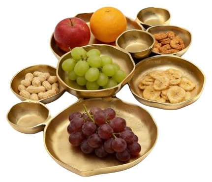 Schalenset Für Gästebewirtung,Glänzendes Gold Snackgeschirr - 9-teilige Runde Cluster Kombinationsservierplatte,Zum Servieren von Potato Chip Dip, Nüssen und Vorspeisen