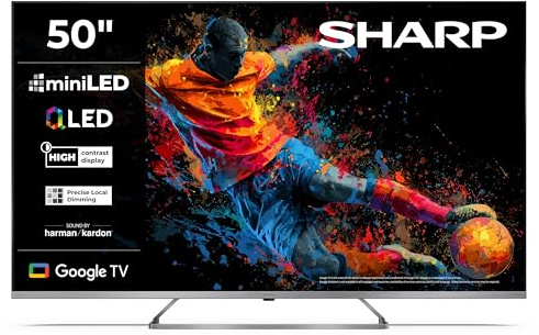 Sharp QLED Fernseher 50 Zoll Google TV - 4K UHD Smart TV mit Mini LED, Dolby Vision HDR, Dolby Atmos, Sound by Harman Kardon, Google Assistant und Triple-Tuner, QLED TV 50JP7765E (2026)