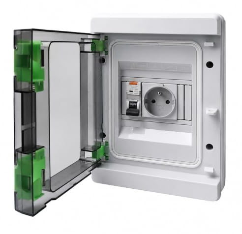 Presa Schuko con interruttore di protezione nella scatola dei fusibili, a incasso, IP65, distributore murale impermeabile, completo di presa 16 A 230 V e FI 16 A, tipo A, 30 mA, per uso interno ed