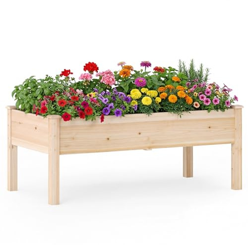 COSTWAY Letto da Giardino Rialzato con Gambe, Fioriera Elevata in Legno di Abete per Verdure, Fiori e Erbe, Aiuola Rialzata da Esterno ed Interno per Balcone, Giardino e Patio (1)