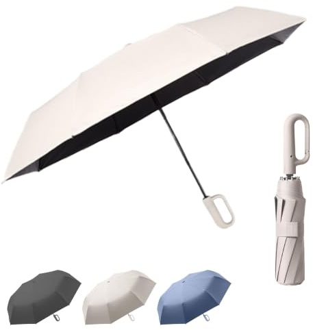 erised's bifrost Parapluie Pliant Compact de Voyage, Design Poignée Mousqueton, Automatique, Léger et Portable, Soleil/Pluie, Protection UV, Téflon,8 Baleines, Pour Sac à Dos, Homme Femme