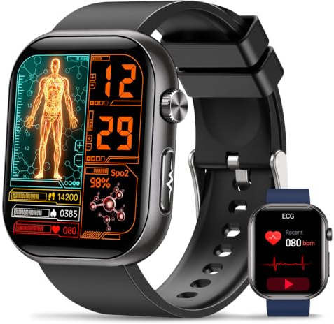 Reloj Inteligente Salud Hombre con ECG/HRV/IMC, 1.96 AMOLED Pantalla Negro