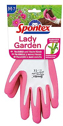 Spontex Lady Garden Handschuhe, Gartenhandschuhe für Damen, weicher Strick aus Bambus-Viskosefasern, mit Latexbeschäumung, Größe M, Farbe nicht frei wählbar, 1 Paar
