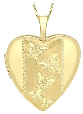 CARISSIMA Damen 9 Karat Gelbgold geätzter Schmetterling Detail Herz Medaillon auf Bordsteinkette Länge 46 cm
