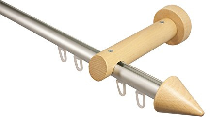 Innenlauf Gardinenstange aus Aluminium und Holz in Buche, 20 mm, Endstück Kegel, 140 cm