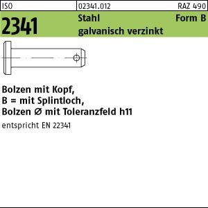 10 Bolzen mit Kopf ISO 2341 Stahl B 12 h11x45x39,5 verzinkt