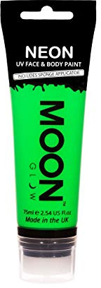 Moon Glow Supersize Neon UV-Gesichts- und Körperfarbe, mit Schwammapplikator (Intensives Grün, 75 ml)