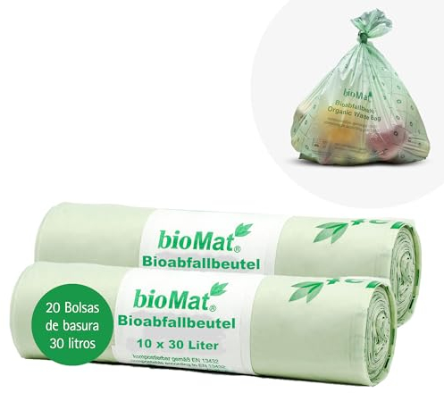 bioMat 30 Lt Bioabfallbeutel Sacchetti per rifiuti, 30 Litri, Biocplastica, Naturale