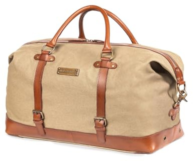 DRAKENSBERG Weekender 'Owen' - Canvas Reisetasche Herren und Damen mit Leder, Vintage, erweiterbar, 40L - Khaki-Beige, DR00100