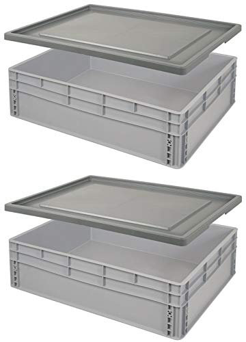 BRB 2 Euroboxen BxTxH 800x600x220 mm, 87 Liter, mit Stülpdeckel, Griffleisten, Industriequalität, lebensmittelecht