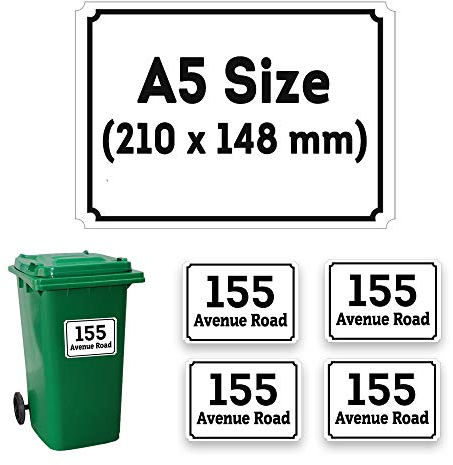 4 Set of A5(200 x 150 mm) Size Personalised Custom Multi Color Wheelie Bin Stickers with Your House Number, Digit, Letter & Road Name,Waterproof Labels or Decals Classic Style PBN02 Stickers Limited
