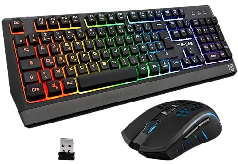The G-Lab Combo Tungsten - Ensemble Clavier et Souris Gamer sans Fil Rétro Éclairés - Clavier Gaming Wireless AZERTy + Souris Wireless 2400 DPI - Pack pour PC PS4 PS5