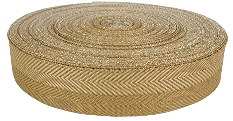 Teppicheinfassband 4x1000 cm | Einfassband aus Polyester mit Fischgrätenmuster und Thermokleber | Teppichband zum Kantenschutz und dekorativen Abschluss | Saumband zum Aufbügeln | Gold - Beige