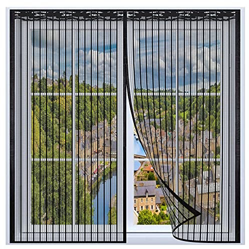 Magnet Fliegengitter Fenster,90x120cm Fliegengitter Fenster Magnet Mückenschutz,Klebmontage ohne Bohren,Total Magnetisch, Automatik-Verschluss