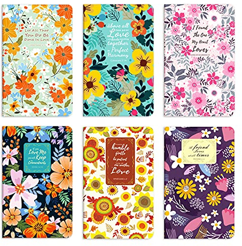 6 Packungen Blumen-Notizbücher mit Bibelversen, 80 Seiten (liniert, 40 Blatt) 12,7x20,3cm, kleines Notizbuch, Taschenbuch, Schreibblock, christliches Kunst-Geschenkset, Skripturen, Softcover-Tagebuch