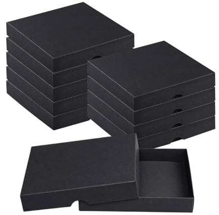Natürlich verpacken Faltschachtel 20,5 x 20,5 x 2,5 cm, Schwarz, mit Deckel, Recyclingkarton - 10er Set