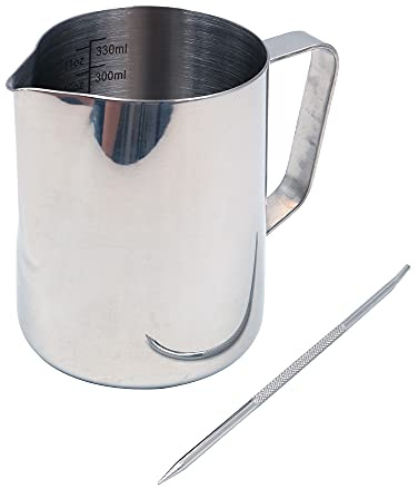 ZONADAH Caraffa per il latte, 350 ml, caraffa per schiuma di latte (350 ml) Art Decorating Pen Stencil per caffè per cappuccino, espresso, latte acciaio inox 304