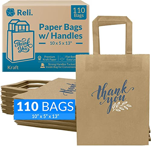 Reli. Papiertüten mit Griffen, 110 Stück, 25.4x12.7x33 cm, Papiertüten, braune Papiertüten, bedruckt,kleine Dankeschön-Geschenktüten für Gäste,Geschenke, Hochzeit, Merchandise, braun, Medium
