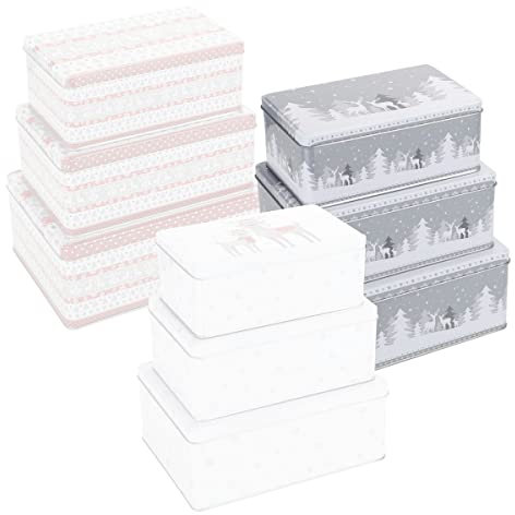 bonsport Keksdosen Set 3-teilig rechteckig - Weihnachten Plätzchendosen Gebäckdosen eckig, Tannenbäume mit Rentieren