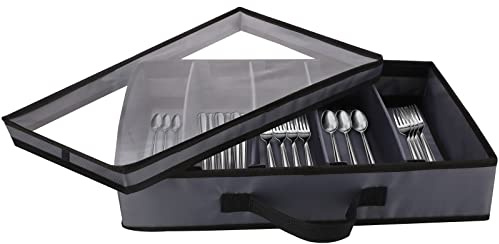 RESOYE Boîte de rangement pour couverts, ustensiles de table, boîte à couverts avec séparateurs réglables, plateau de support en tissu pour l'organisation des couverts