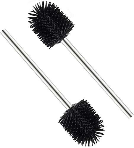 Valschen Silicona Escobillas de Baño 2 pcs WC Cepillo para Inodoro Cepillo de Baño de Repuesto de Acero Inoxidable 8 x 35 x 8 cm Negro