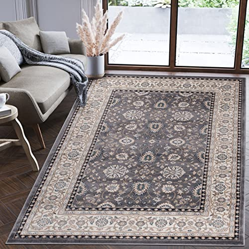 Mazovia Groß Teppich Flur 250x350cm Anthrazit Grau Klassisch Traditionell | Teppich für Eingangsbereich Küche Büro Wohnzimmer Schlafzimmer Weich Pflegeleicht Fußbodenheizungsgeeignet Mittelflor Elegant