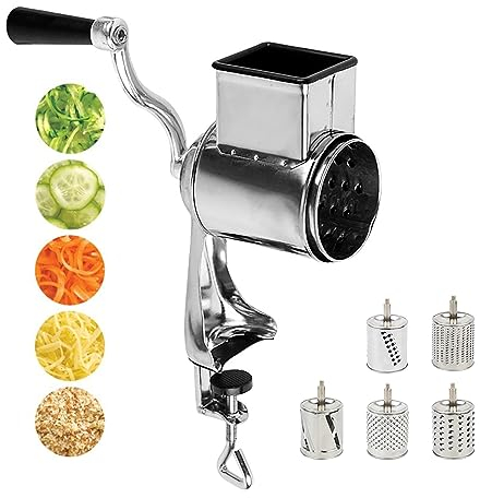 Grattugia manuale per verdure, in acciaio inox, con 5 fogli di tamburo, tagliaverdure per formaggio, cetrioli, carote, noci e patate.
