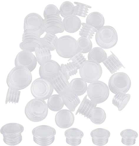 GORGECRAFT 50PCS 5 Sizes Clear Plastic Stopper with Pull Tab Salt and Pepper Shaker Stoppers Replacement Bottle Plug 10.5mm to 18mm Inner Diameter Reusable Column End Covers for Pots Bottles Pipes