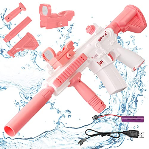 2024 Neue Elektrische Wasserpistole Kinder, 33ft Wasserpistole mit Großer Reichweite,434CC+58CC+58CC Große Kapazität Automatische Wasserpistolen,Wasser Pistole Elektronische für Outdoor (M416-pink)