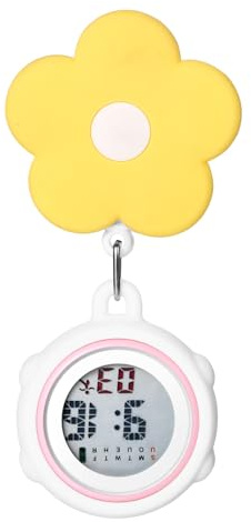 Silverora Krankenschwesteruhren Taschenuhr Schwesternuhren Multifunktional: Blumem Digital Schwester Uhren mit Clip Kalender Wecker Chronograph Stoppuhr Fob Uhr für Ärzte Krankenschwester Gelb