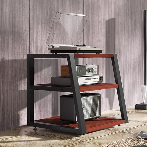 Stereokabinett 2/ 3/ 4 Etagen Stereoschrank Möbel mit rutschfesten Füßen, Verstellbarer Eck-TV-Ständer/Audio-Video-Geräteregal, Wasserdichtes Regal für elektronische Geräte(Color:Brown,Size:3Tiers)