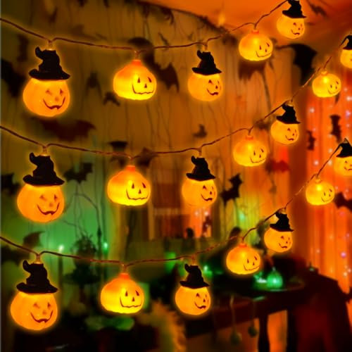 Kürbis Lichterkette, 4.5 Meter Halloween Lichterkette, 30 Kürbis LED Lichter, Halloween Kürbis Deko, 2 Modi Lichterkette Orange Batterie als Halloween Dekoration für Indoor und Outdoor