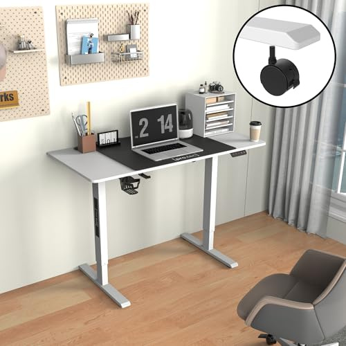 pro.tec Höhenverstellbarer Schreibtisch Stryn Computertisch mit Rollen 120 x 60 cm Bürotisch elektrisch verstellbare Höhe 72-117 cm Arbeitstisch rechteckig Memory-Funktion Weiß